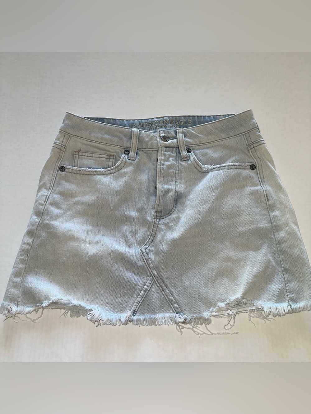American Eagle Outfitters Pale Blue Frayed Hem Denim Mini Skirt